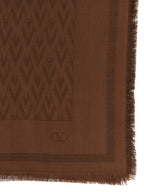 Valentino Garavani Toute La V Silk Wool Shawl Brown