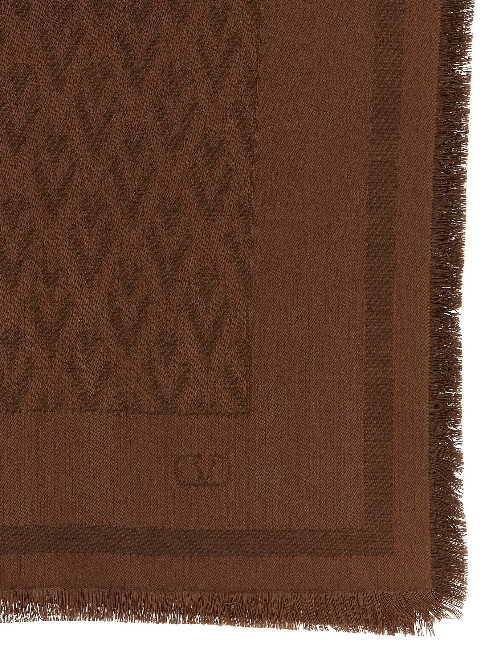 Valentino Garavani Toute La V Silk Wool Shawl Brown