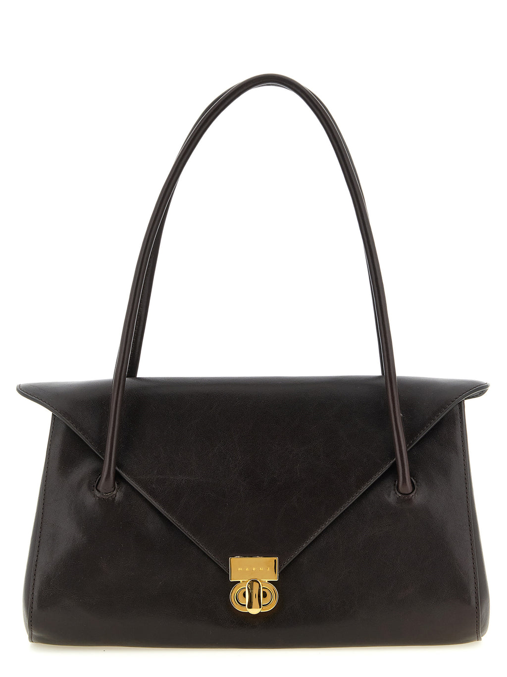 Marni East West Brown Calfskin Leather Shoulder Bag