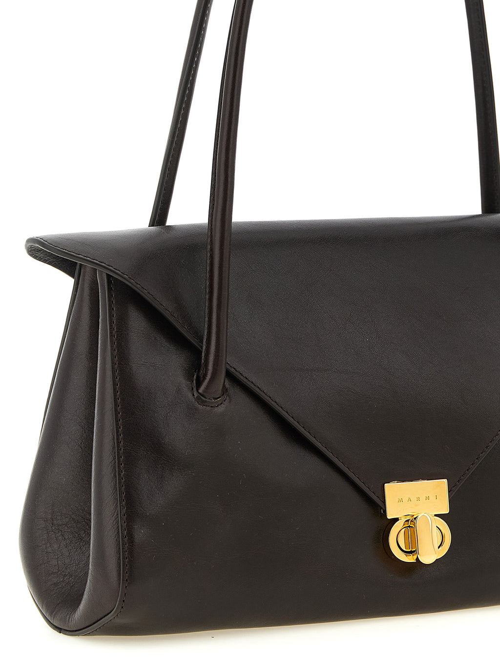 Marni East West Brown Calfskin Leather Shoulder Bag