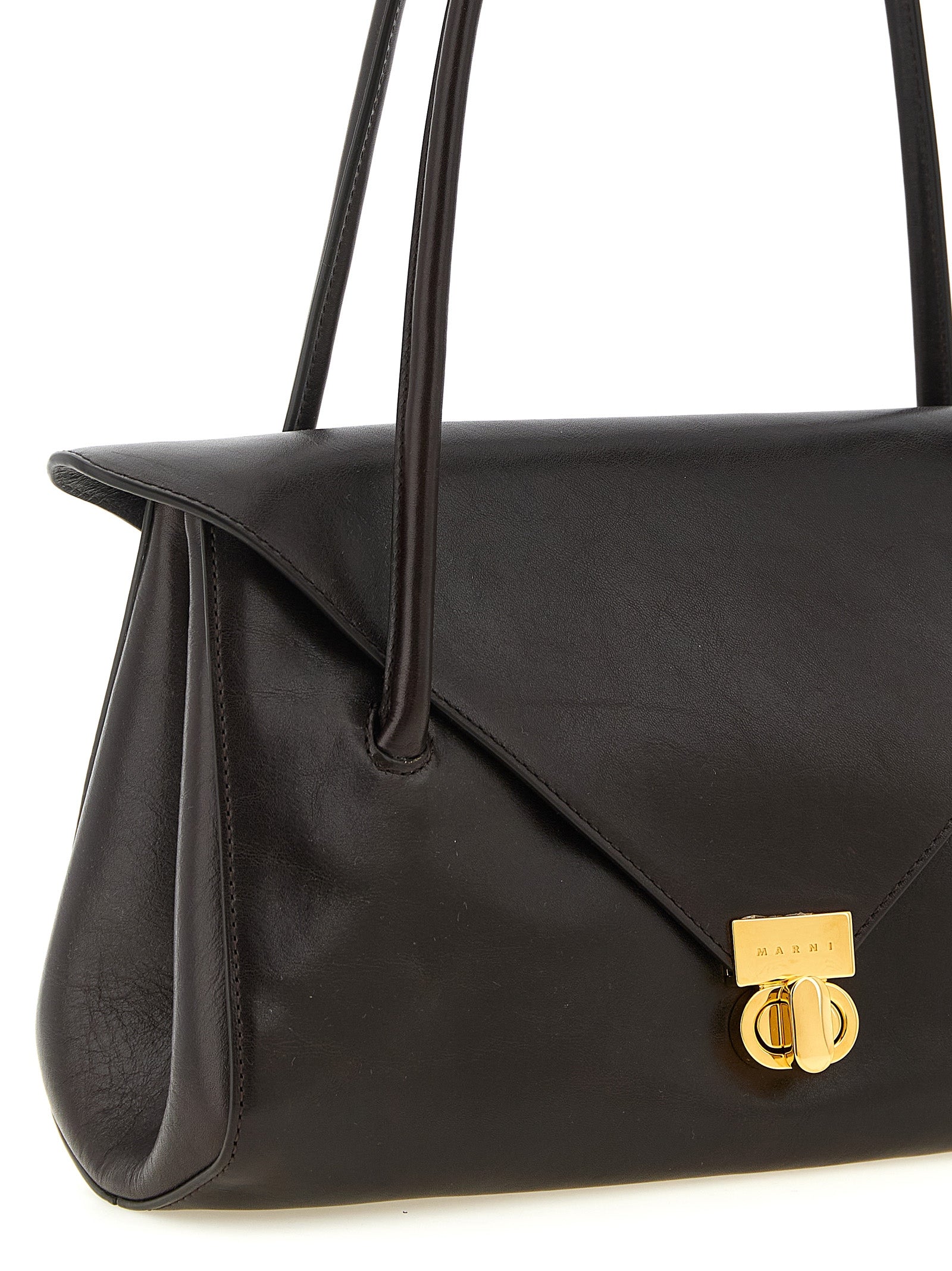 Marni East West Brown Calfskin Leather Shoulder Bag