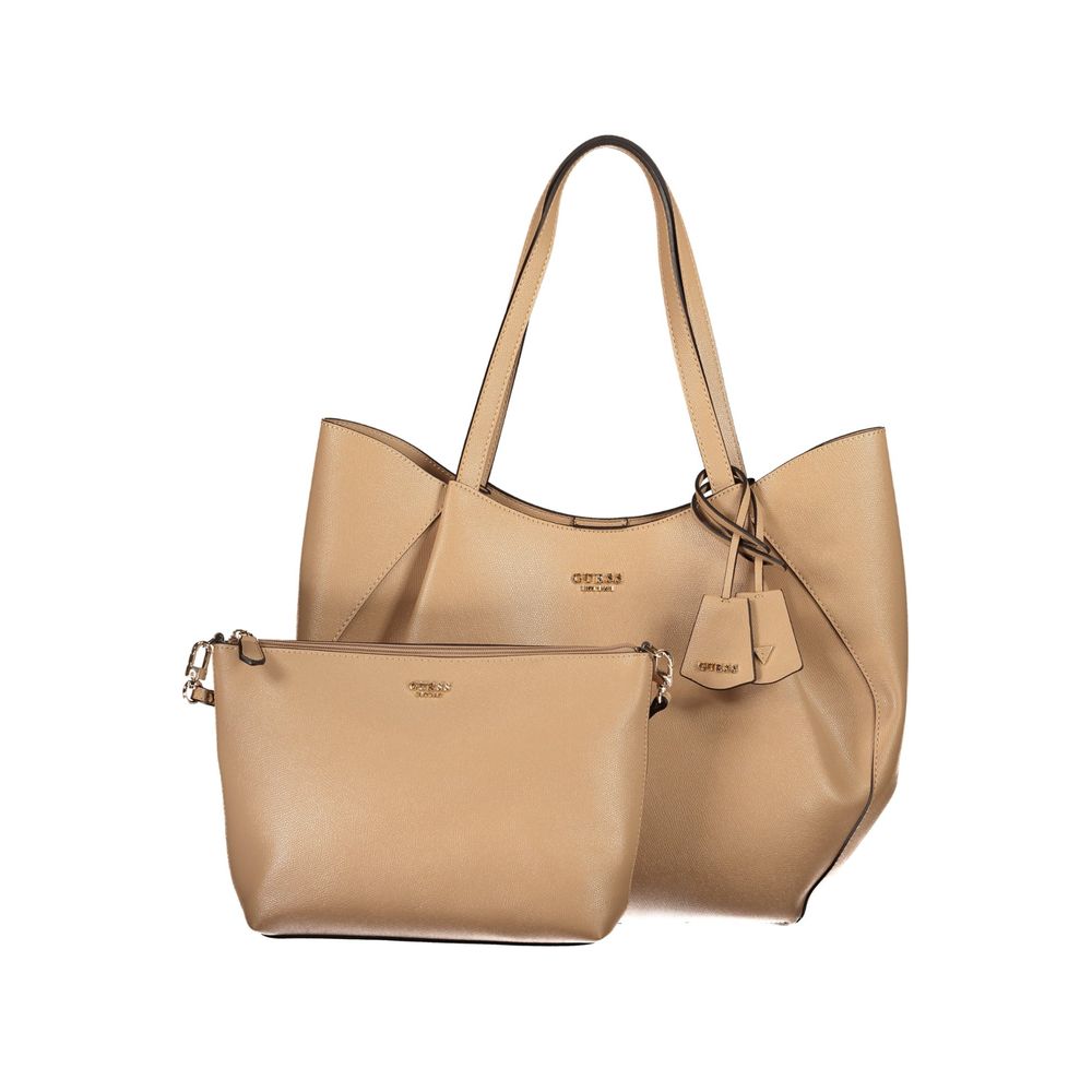 GUESS Jeans Amorette Beige Shoulder Tote Bag with Removable Pouch