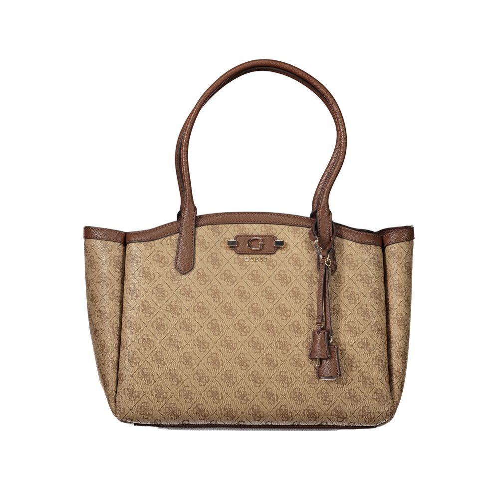 GUESS Jeans Lindsey Beige Monogram Tote Bag with Shoulder Handles