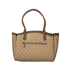 GUESS Jeans Lindsey Beige Monogram Tote Bag with Shoulder Handles