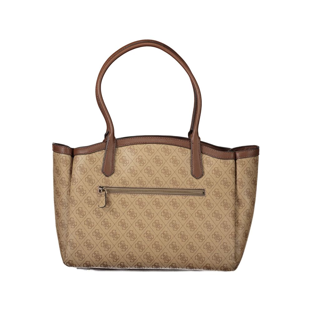 GUESS Jeans Lindsey Beige Monogram Tote Bag with Shoulder Handles
