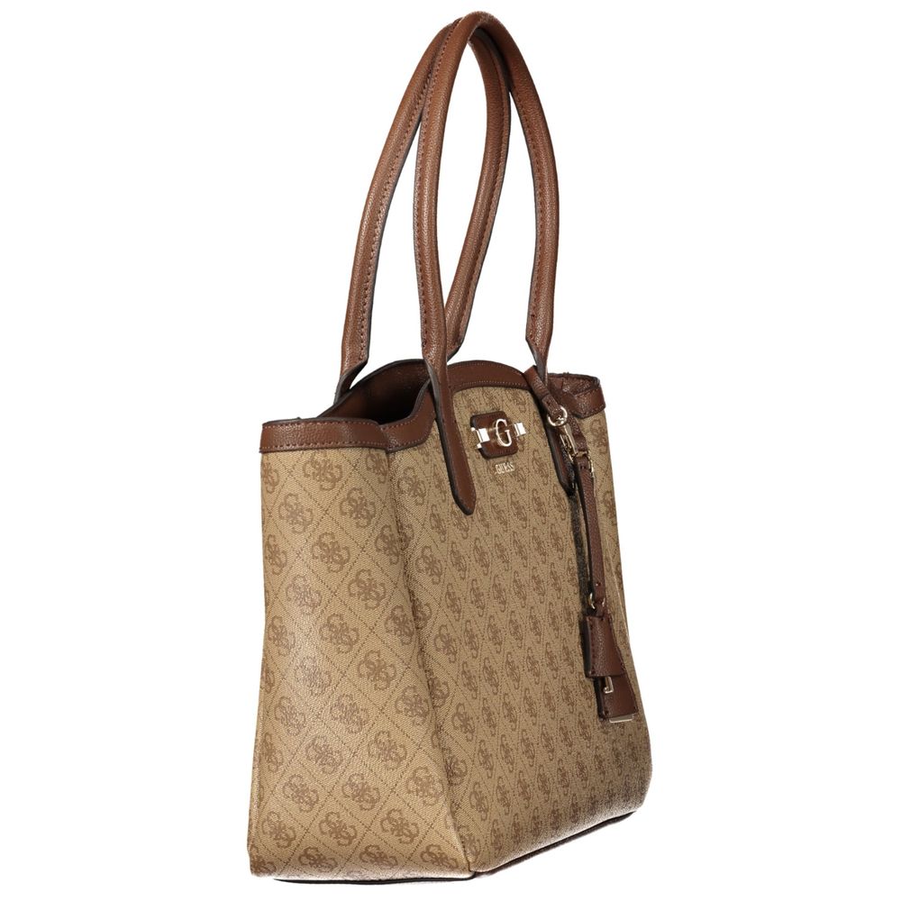 GUESS Jeans Lindsey Beige Monogram Tote Bag with Shoulder Handles