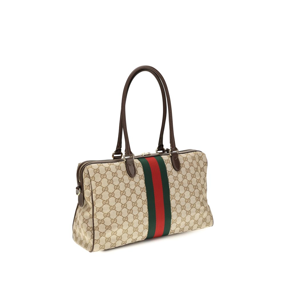 Gucci Horsebit Web Large Top Handle Bag Beige Ebony