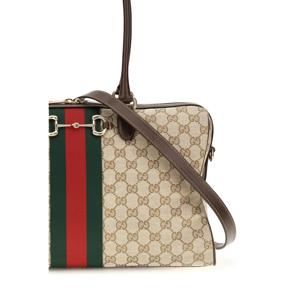 Gucci Horsebit Web Large Top Handle Bag Beige Ebony