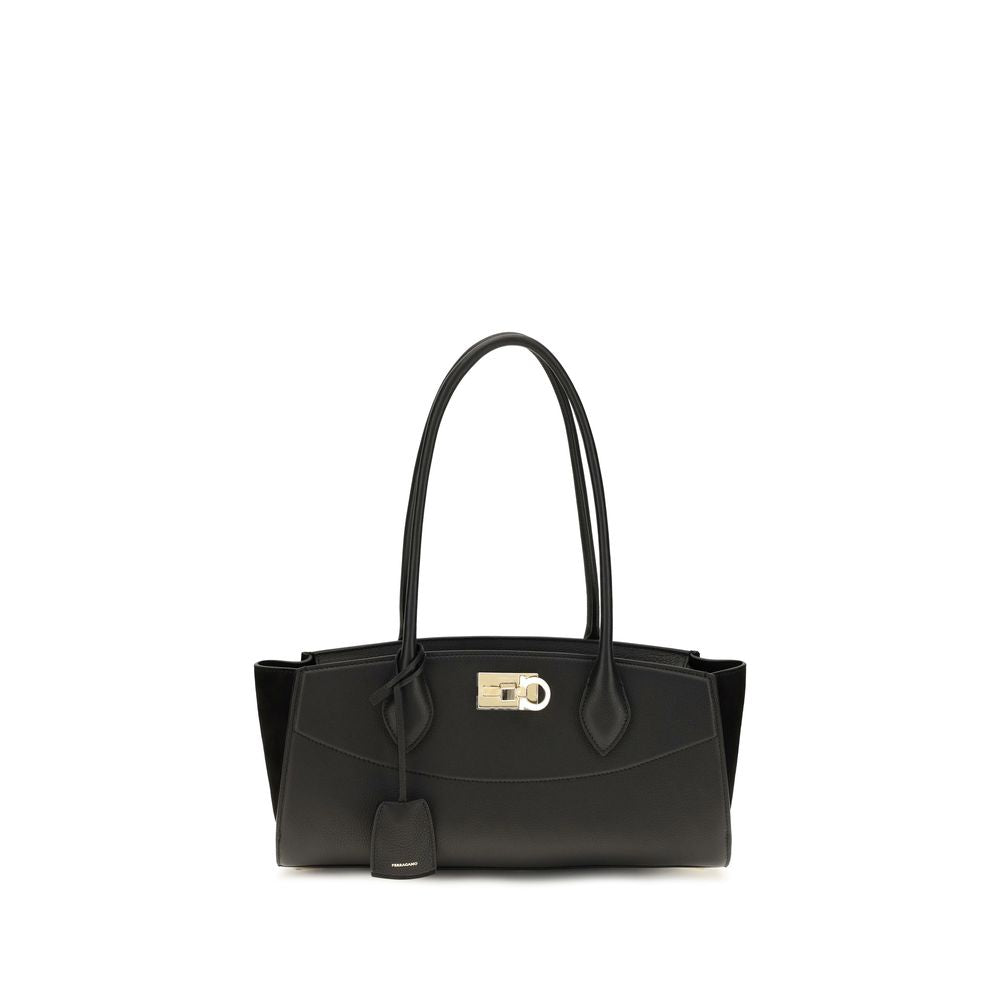 Ferragamo Studio Soft East West Black Leather Shoulder Bag