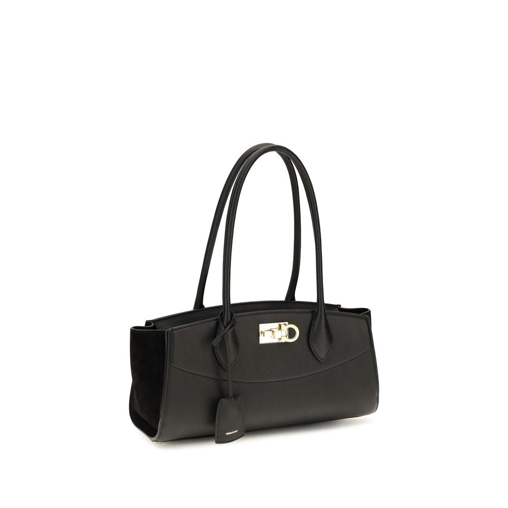 Ferragamo Studio Soft East West Black Leather Shoulder Bag