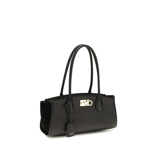 Ferragamo Studio Soft East West Black Leather Shoulder Bag
