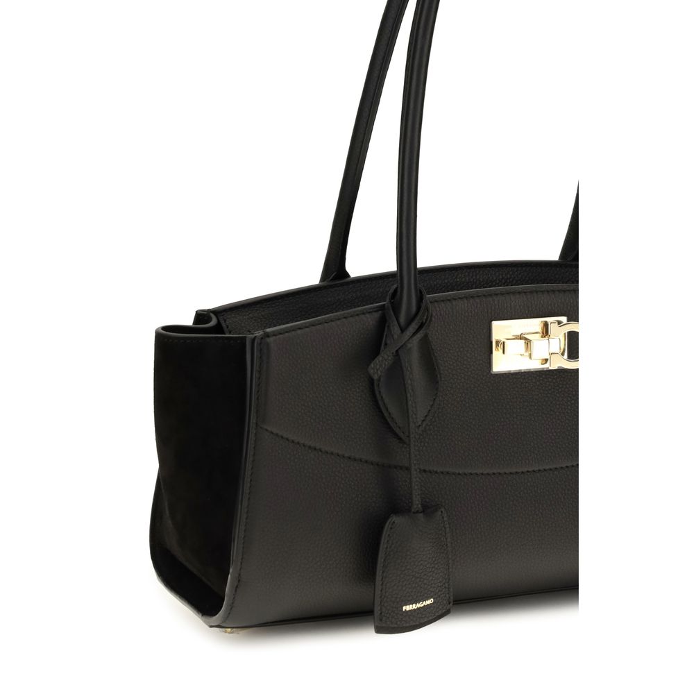 Ferragamo Studio Soft East West Black Leather Shoulder Bag