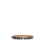 Ferragamo Reversible and Adjustable Belt with Hammered Gancini Black Brown