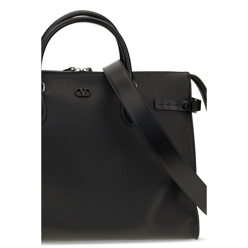 Valentino Garavani Large Antibes Black Leather Top Handle Bag