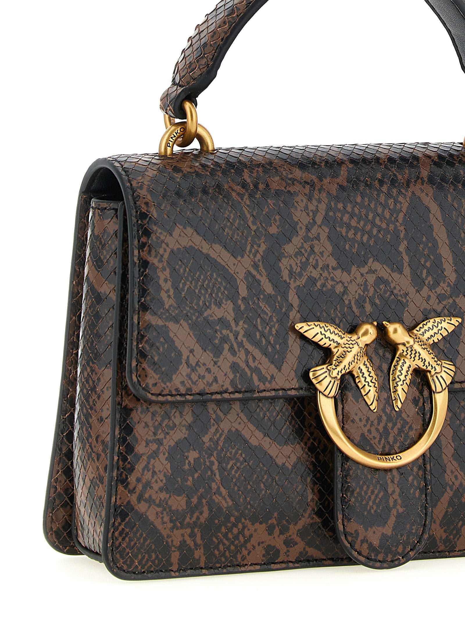 Pinko Mini Love Brown Python Leather Handbag
