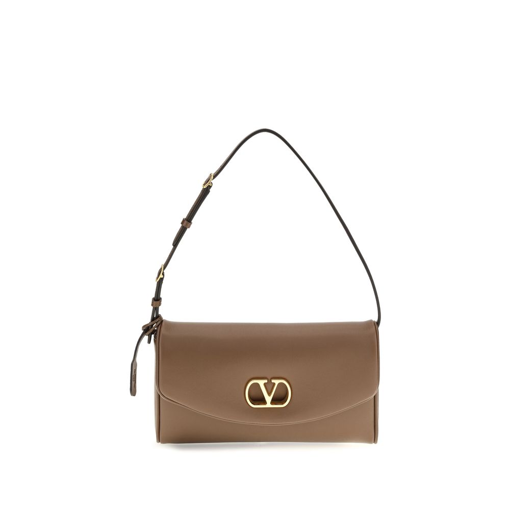 Valentino Garavani Devain Taupe Leather Shoulder Bag