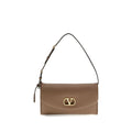 Valentino Garavani Devain Taupe Leather Shoulder Bag