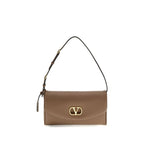Valentino Garavani Devain Taupe Leather Shoulder Bag