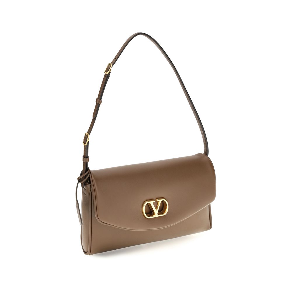 Valentino Garavani Devain Taupe Leather Shoulder Bag