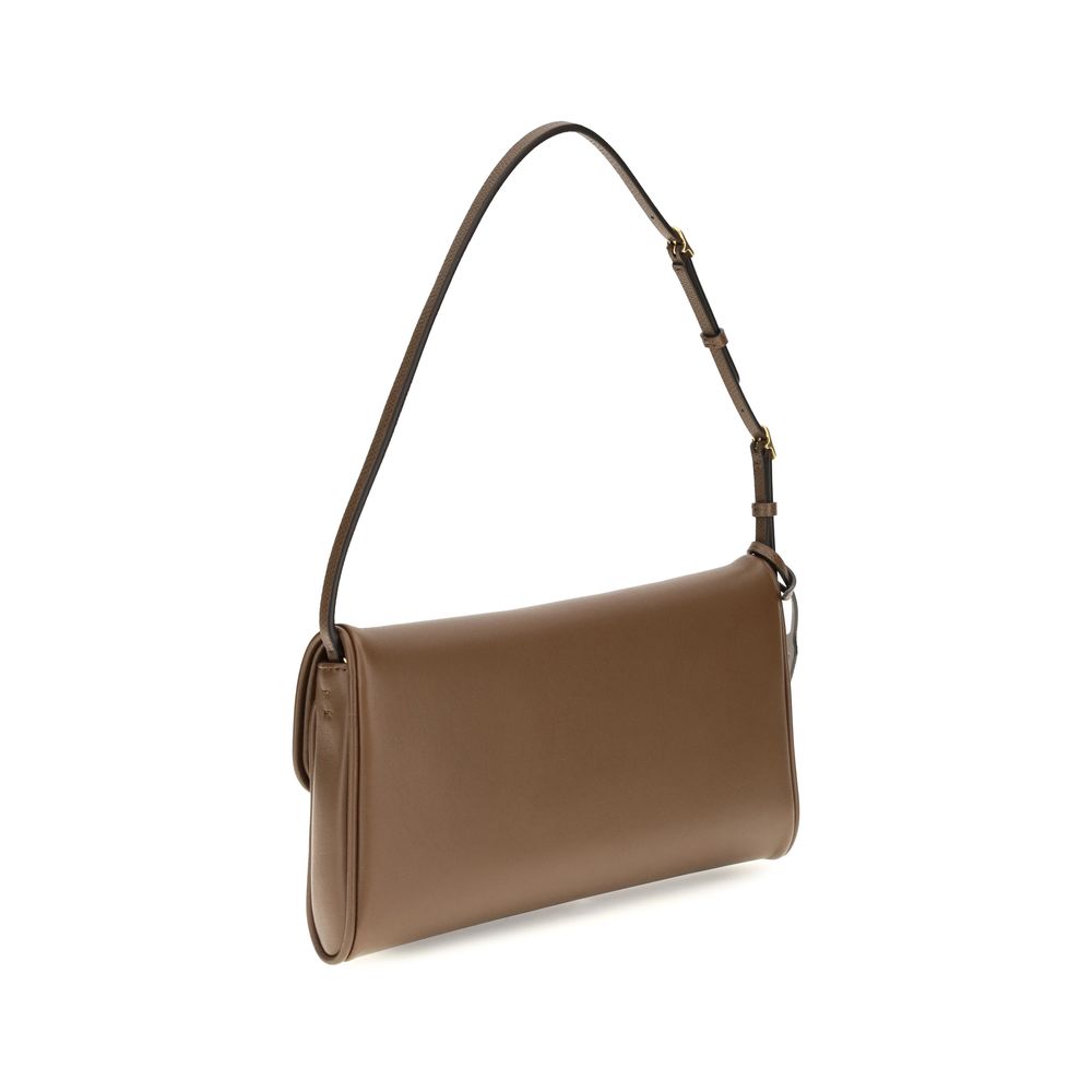 Valentino Garavani Devain Taupe Leather Shoulder Bag