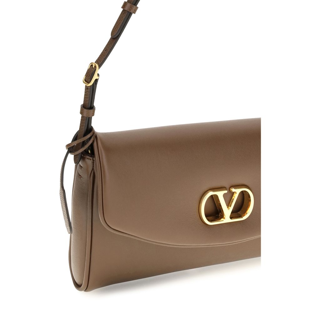 Valentino Garavani Devain Taupe Leather Shoulder Bag