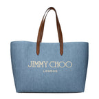 Jimmy Choo Smoky Blue Canvas Logo Shopping Tote