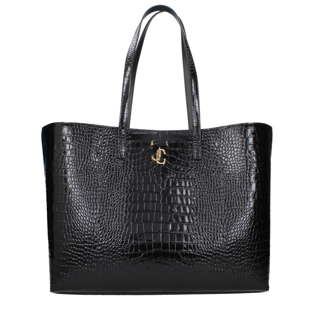 Jimmy Choo Black Croc-Embossed Leather Shopping Tote