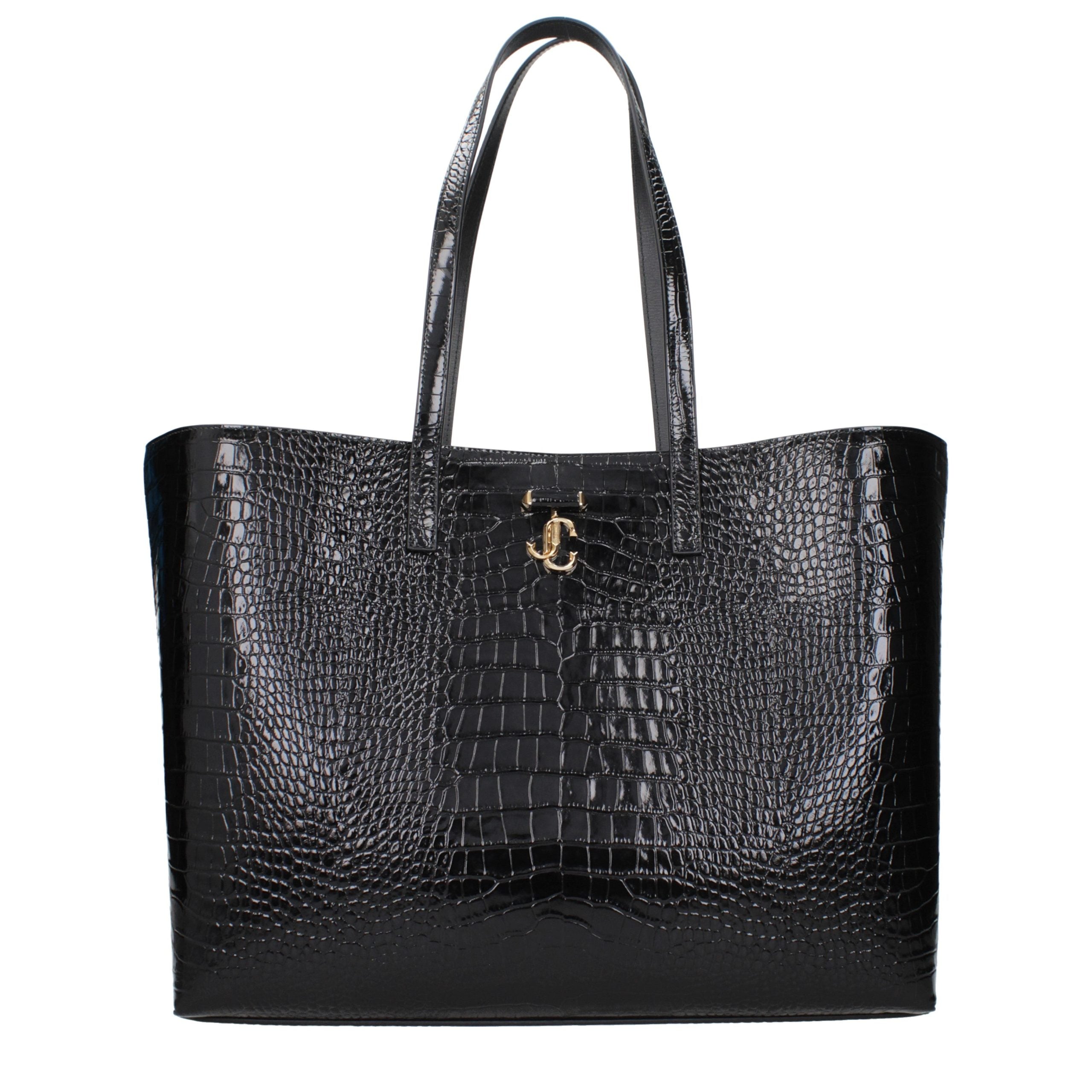 Jimmy Choo Black Croc-Embossed Leather Shopping Tote