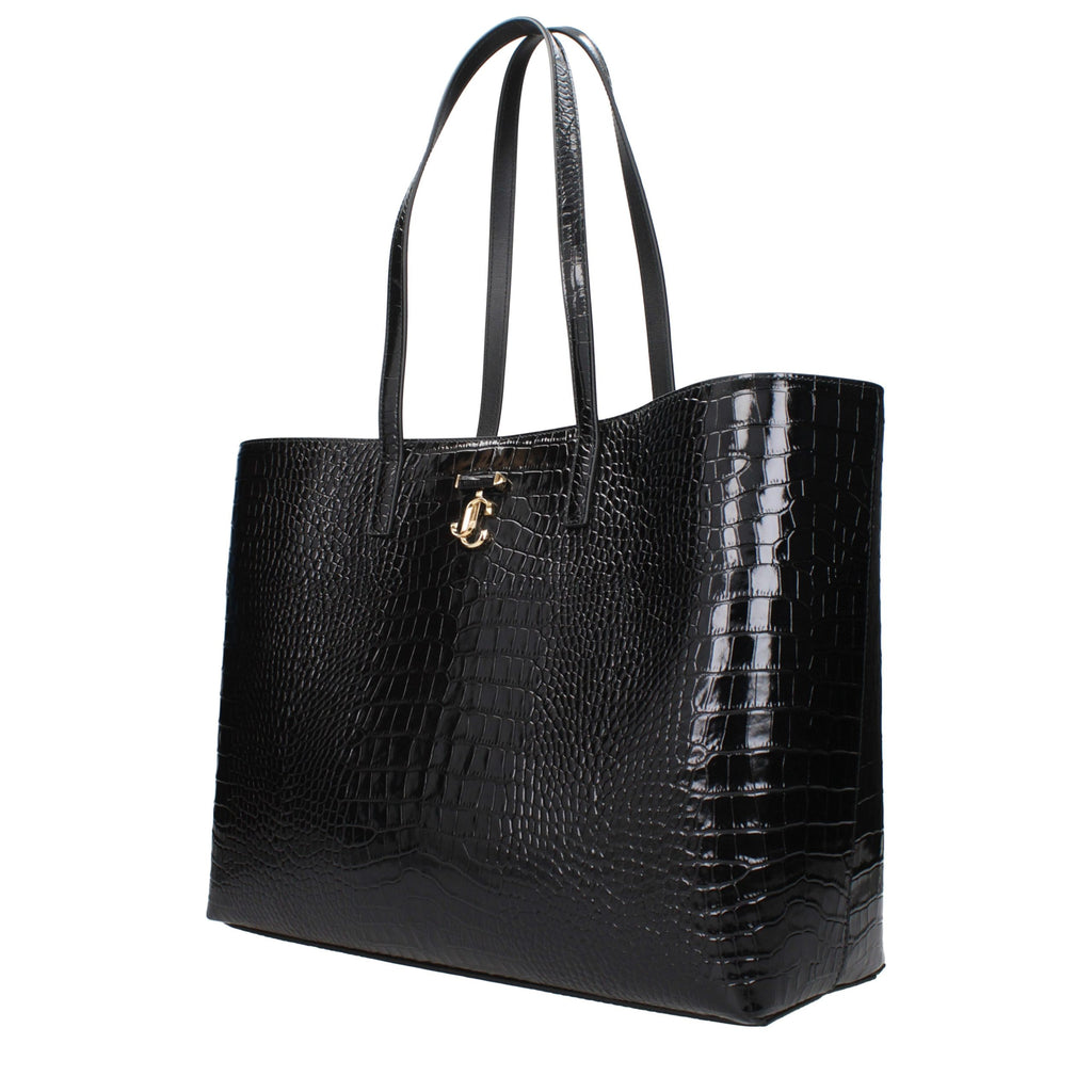 Jimmy Choo Black Croc-Embossed Leather Shopping Tote