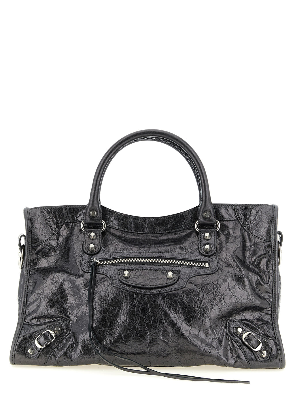 Balenciaga Le City Medium Silver Metallic Leather Handbag