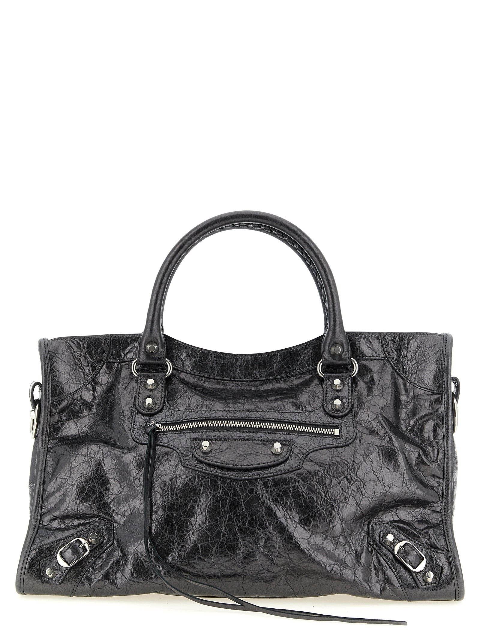 Balenciaga Le City Medium Silver Metallic Leather Handbag