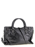 Balenciaga Le City Medium Silver Metallic Leather Handbag