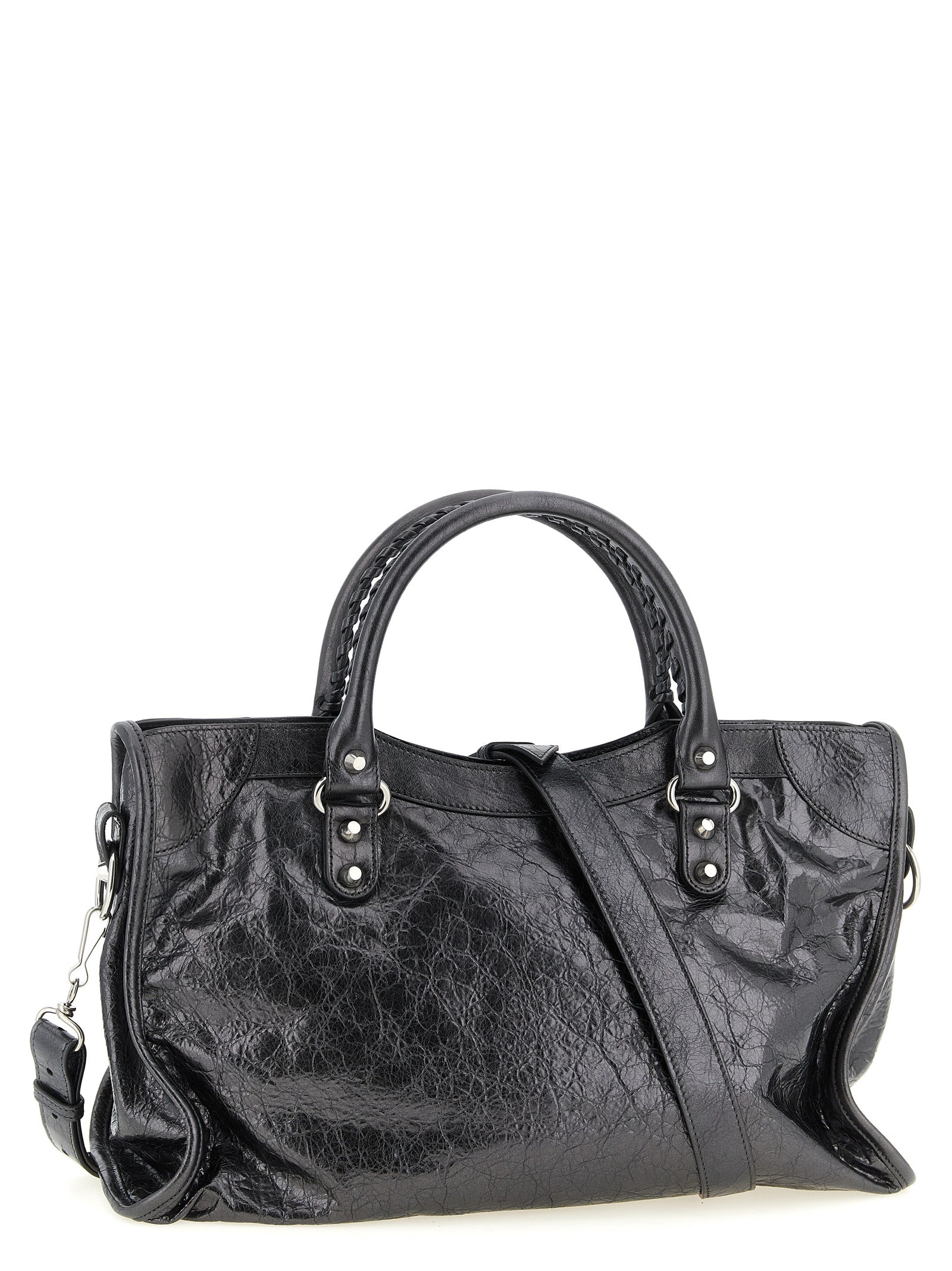 Balenciaga Le City Medium Silver Metallic Leather Handbag