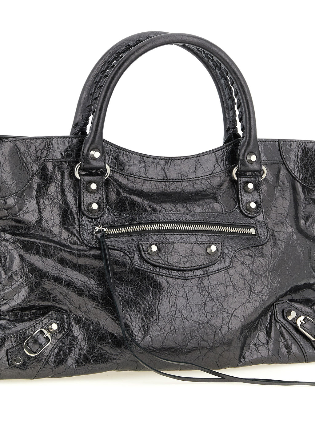 Balenciaga Le City Medium Silver Metallic Leather Handbag