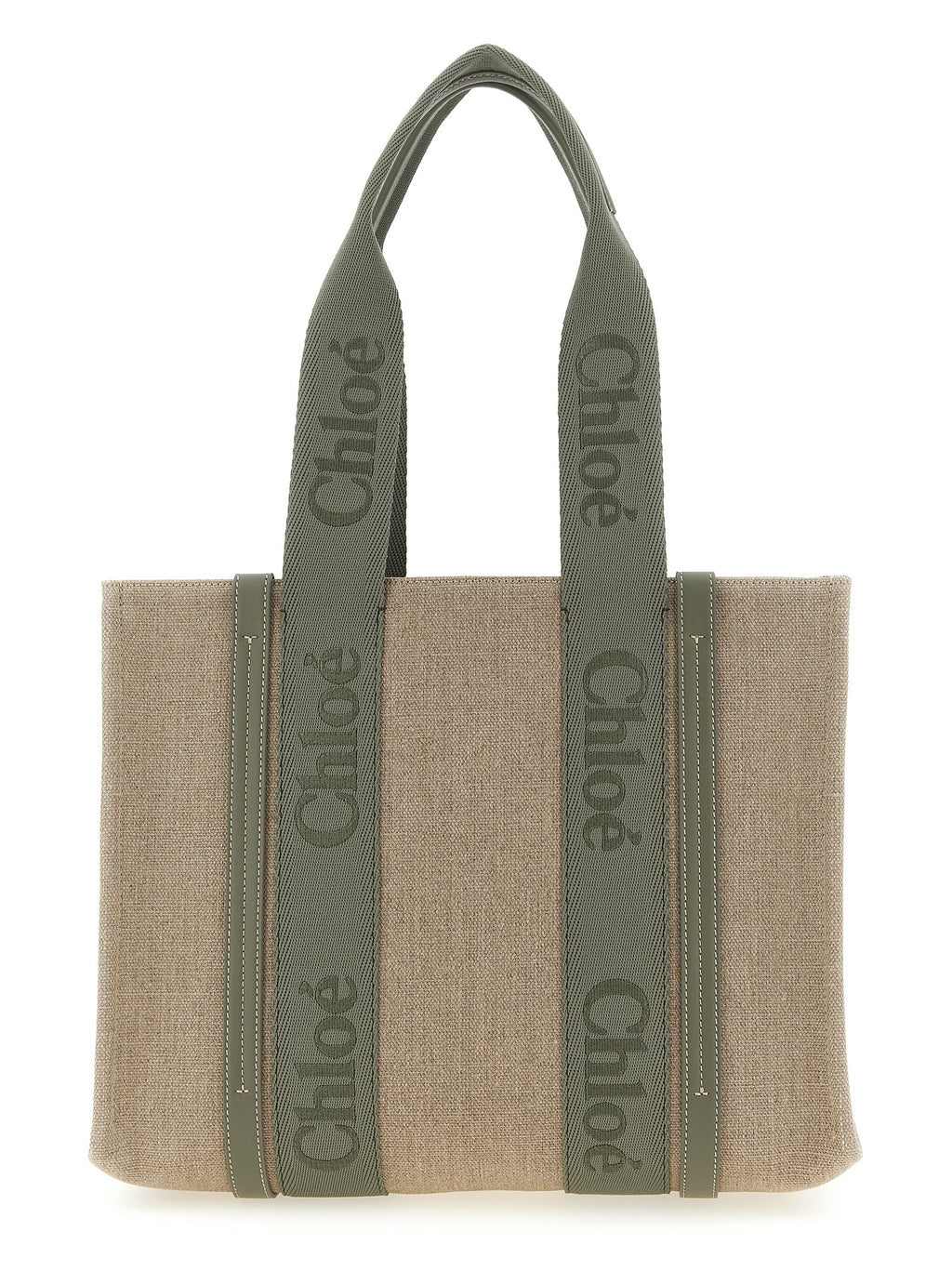 Chloé Medium Woody Green Linen Tote Bag