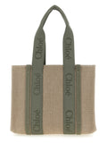 Chloé Medium Woody Green Linen Tote Bag