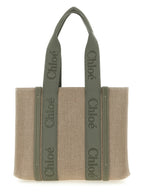 Chloé Medium Woody Green Linen Tote Bag