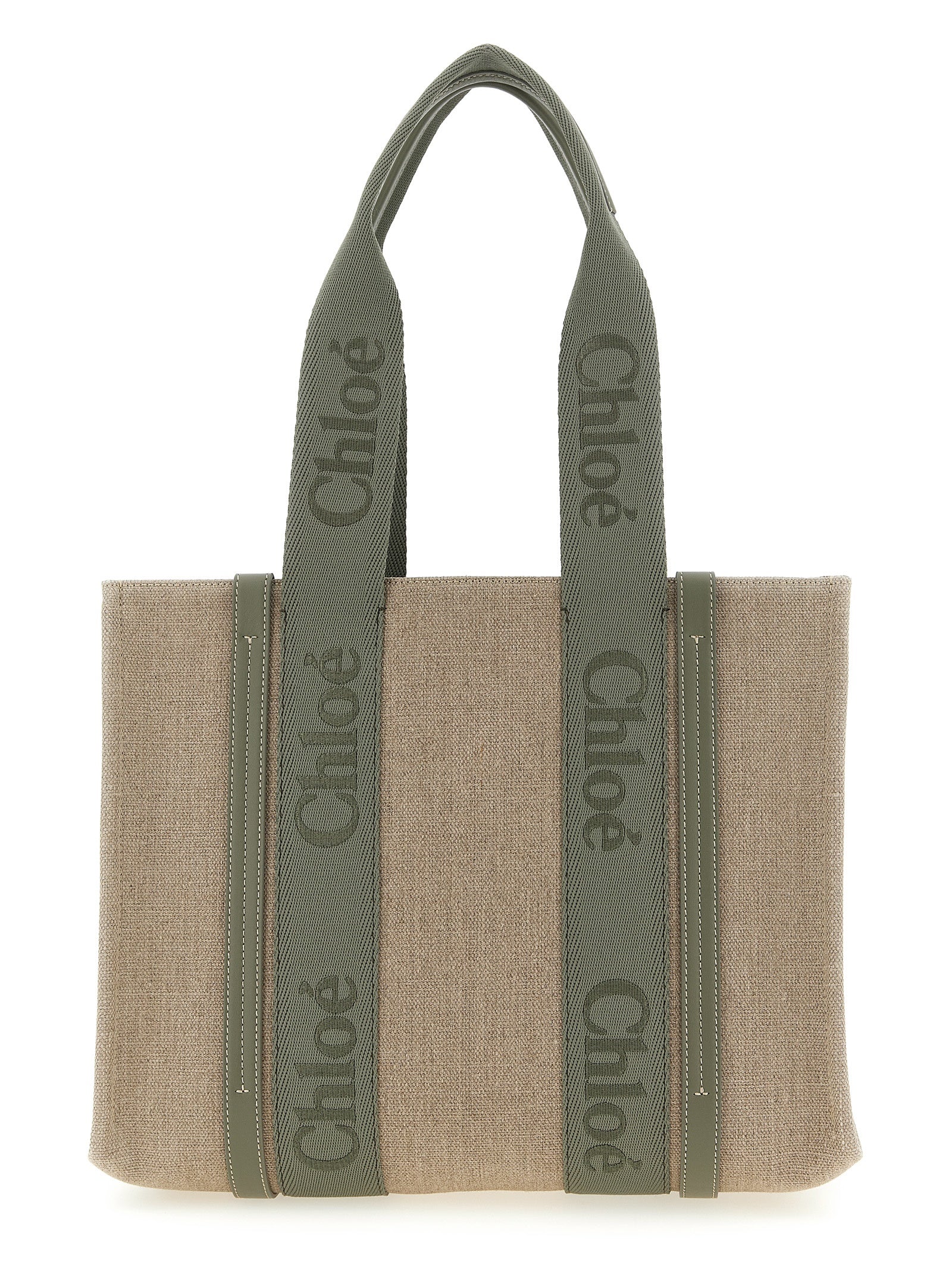 Chloé Medium Woody Green Linen Tote Bag