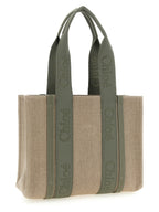 Chloé Medium Woody Green Linen Tote Bag
