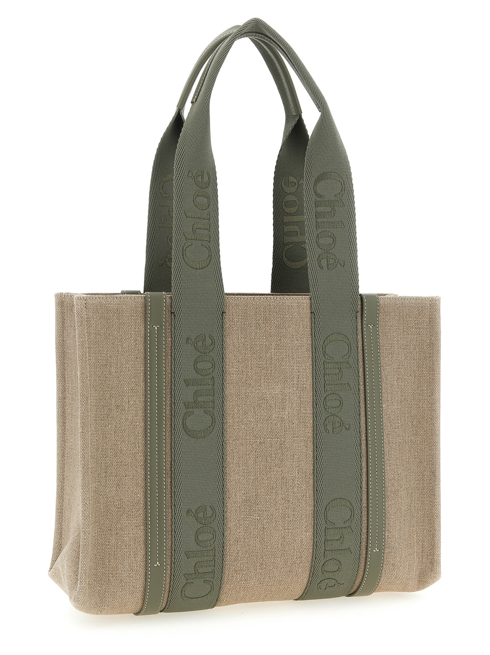 Chloé Medium Woody Green Linen Tote Bag
