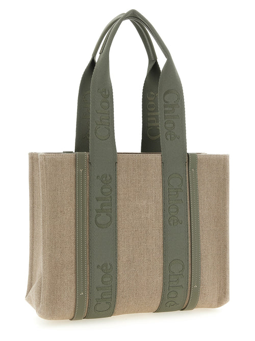 Chloé Medium Woody Green Linen Tote Bag