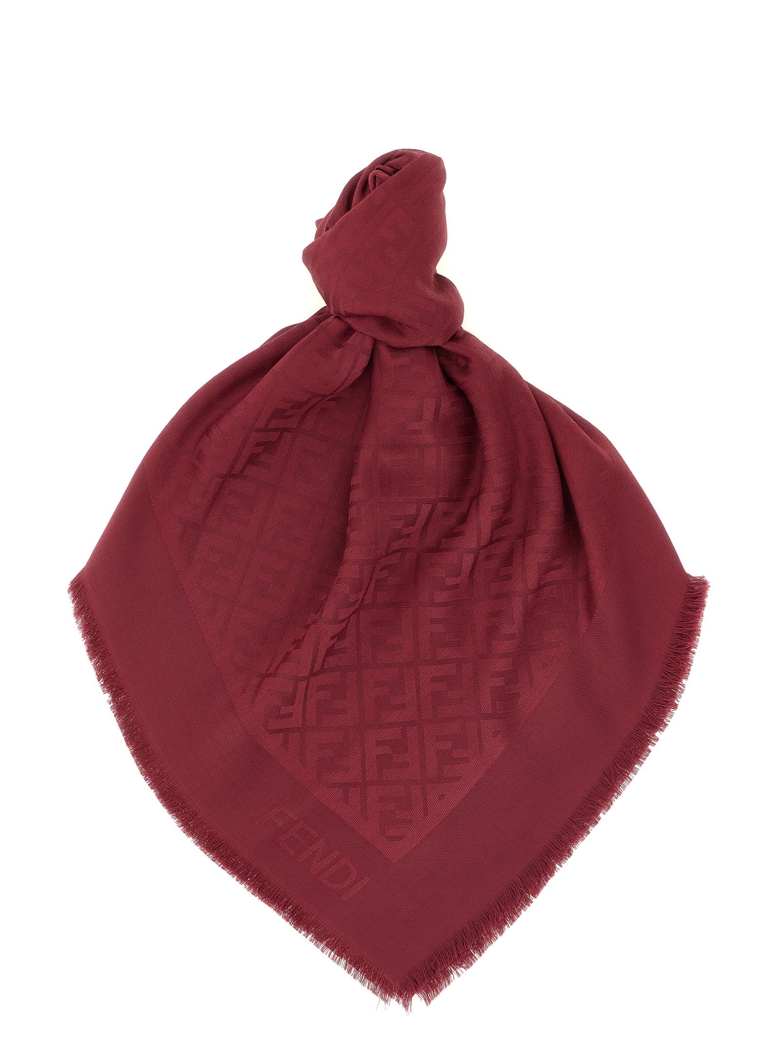 Fendi Bordeaux FF Silk & Wool Jacquard Shawl