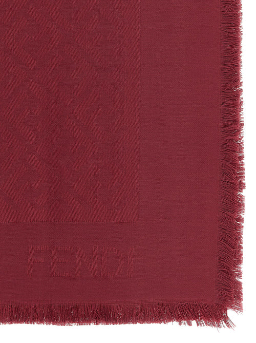 Fendi Bordeaux FF Silk & Wool Jacquard Shawl