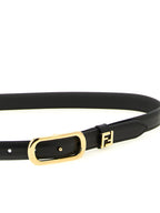 Fendi Black Leather FF Thin Belt