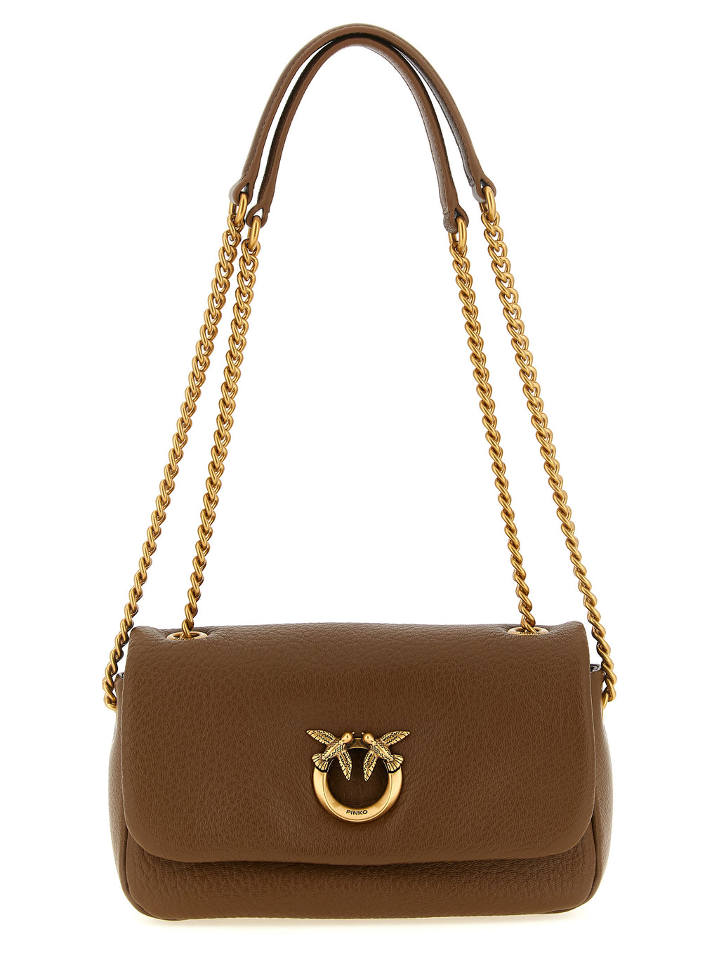 PINKO Love Birds Brown Leather Shoulder Bag