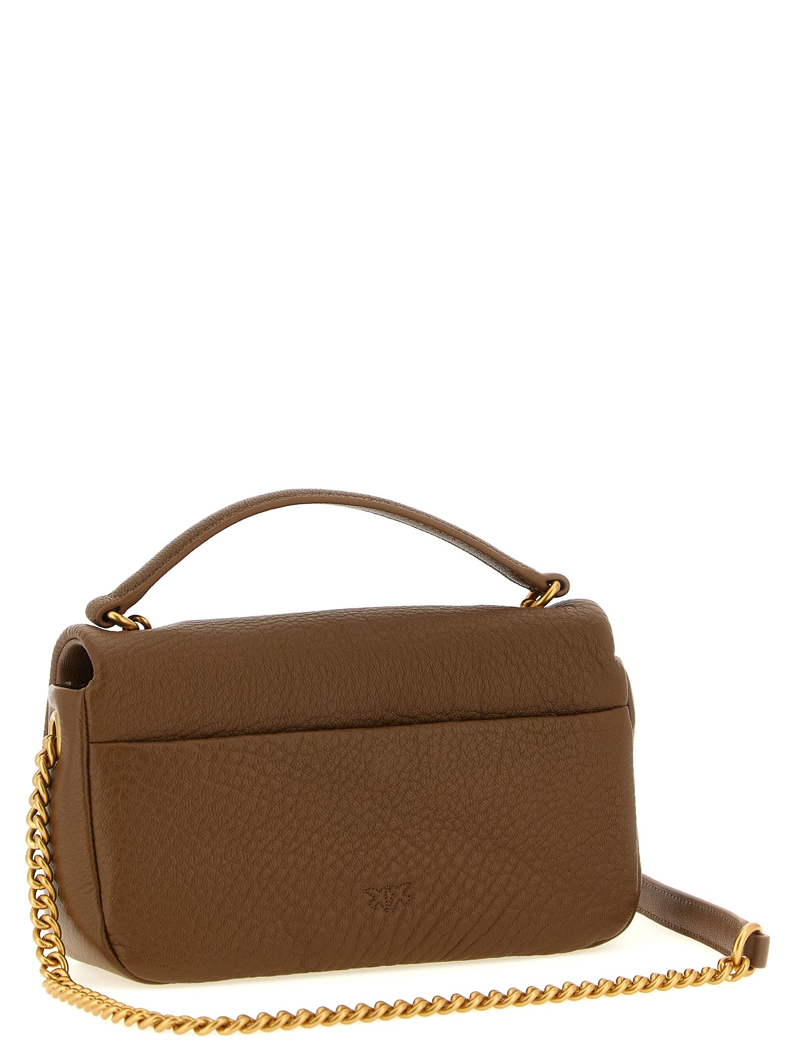 PINKO Love Birds Brown Leather Shoulder Bag