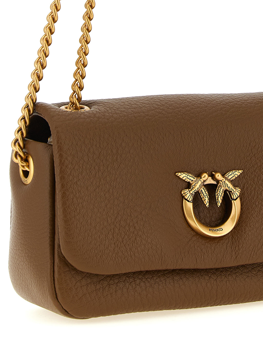 PINKO Love Birds Brown Leather Shoulder Bag