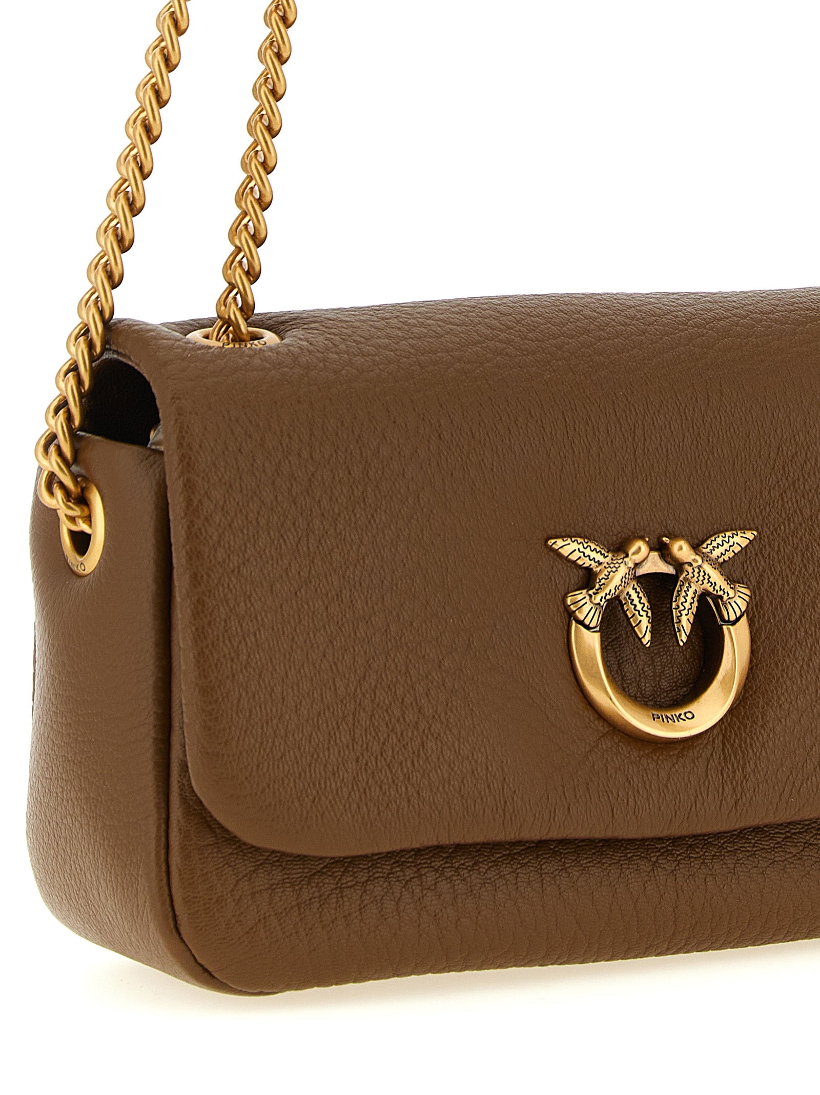 PINKO Love Birds Brown Leather Shoulder Bag