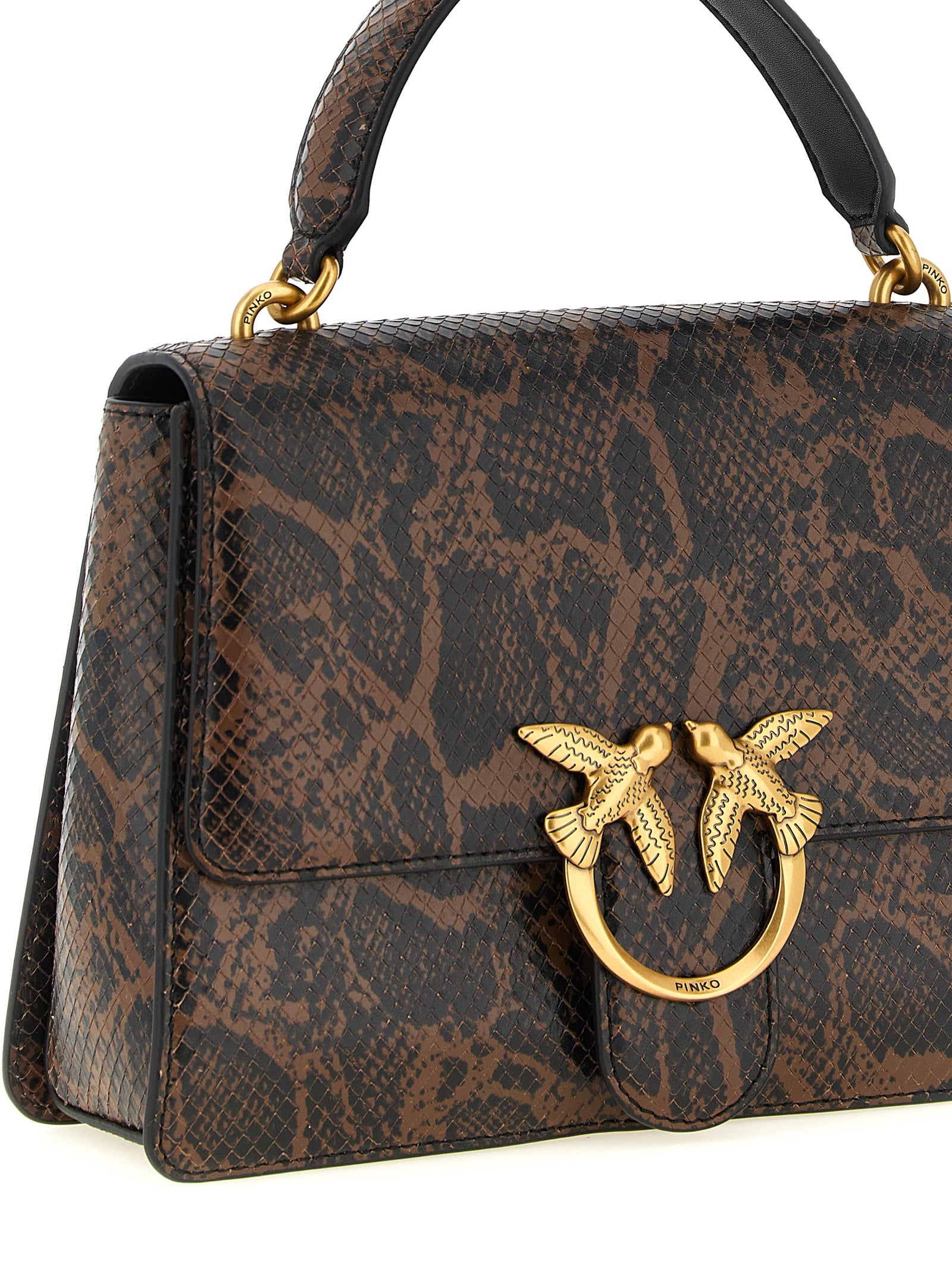 Pinko Mini Love Bag One Top Handle Python-Effect Leather Handbag
