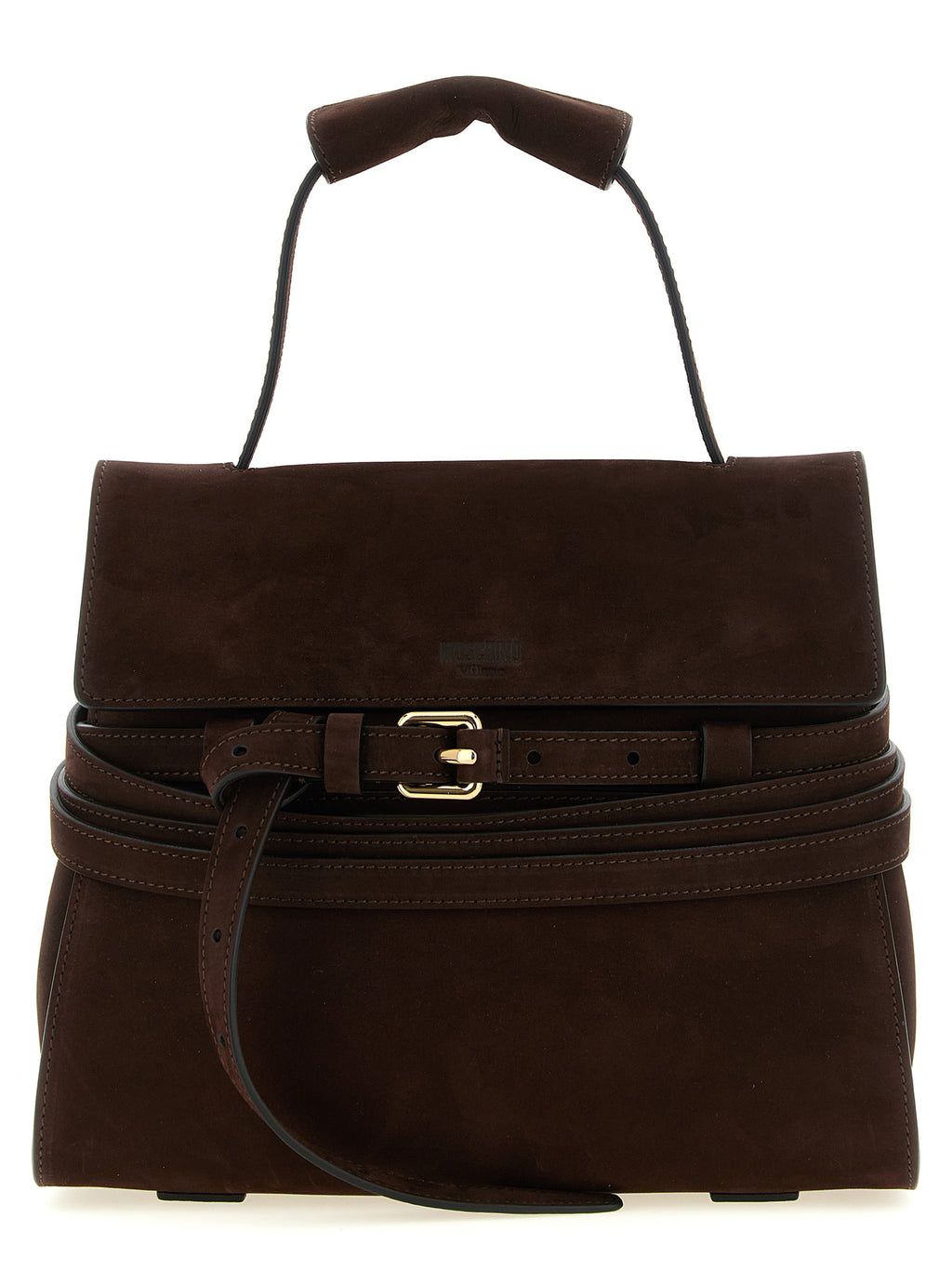 Moschino Tie Me Brown Nubuck Leather Handbag